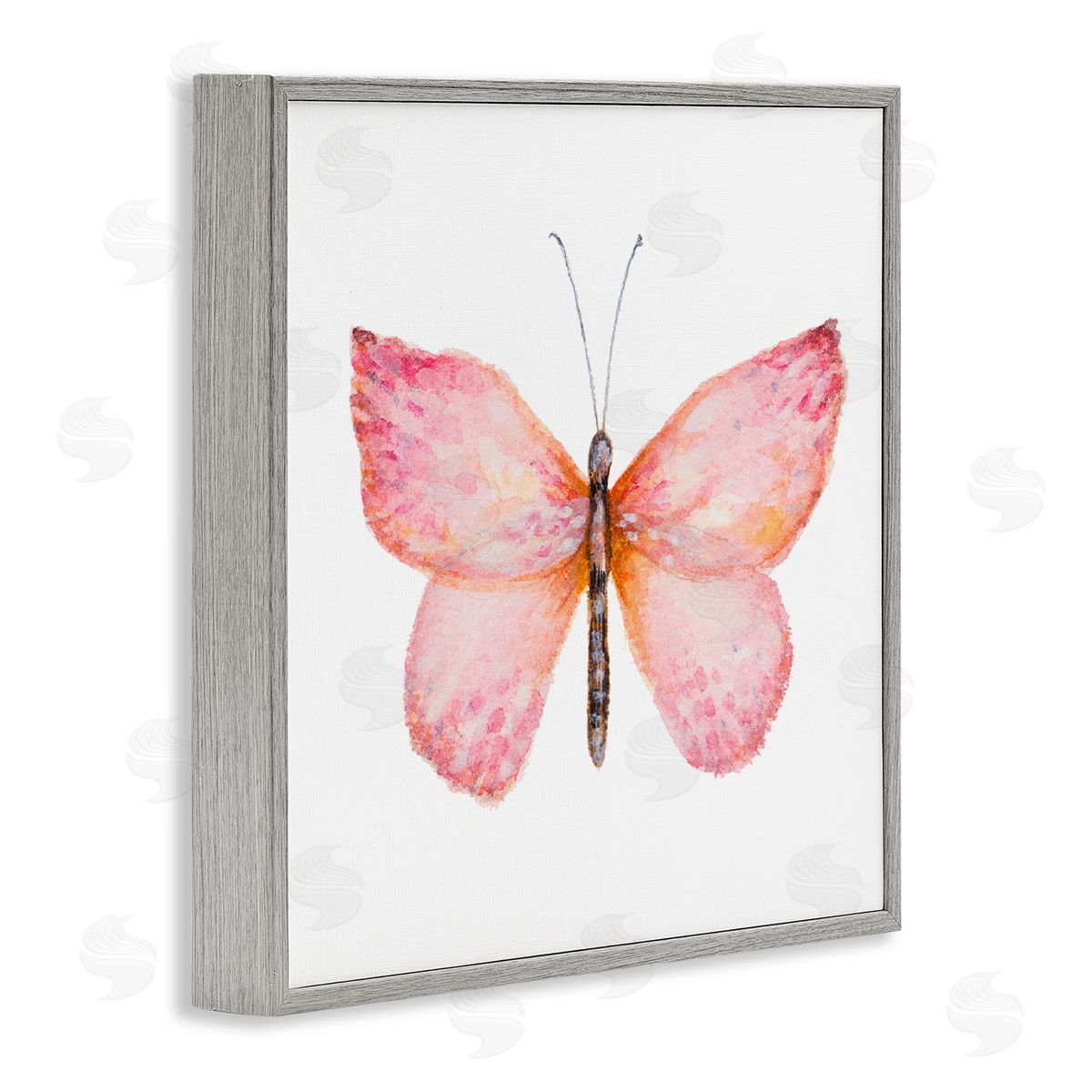 Janice Gaynor Vivid Red Butterly Watercolor Detail Insect Painting Gray Framed Glicee Wall Art Print