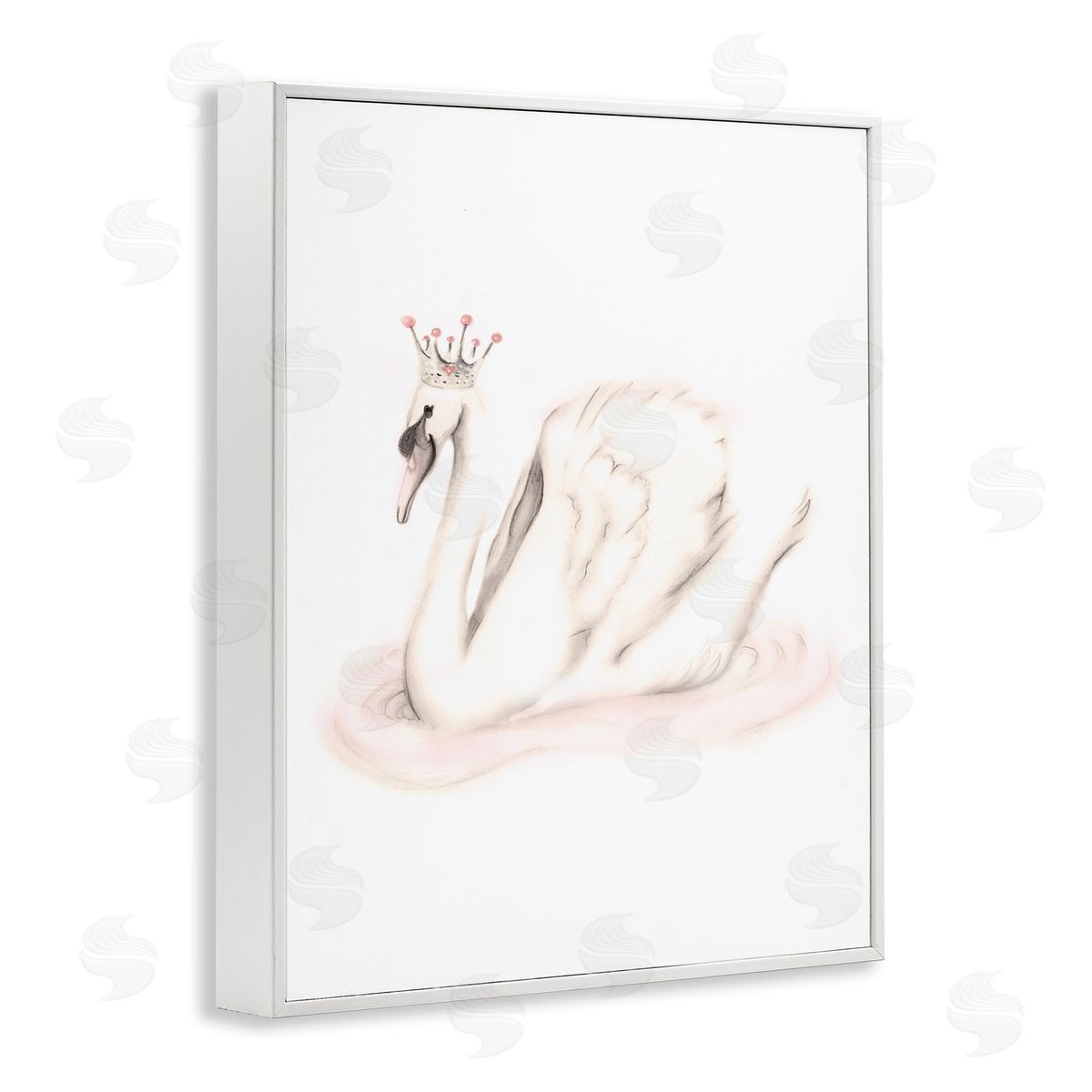 Studio Q Elegant Swan Princess Wearing Crown Tiara Pink Jewels White Framed Giclee Wall Art Print