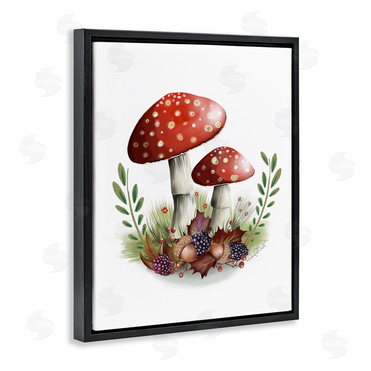 Studio Q Spotted Mushrooms Forest Floor Floral Botanicals Plants Black Floating Frame Canvas Wall Art Print