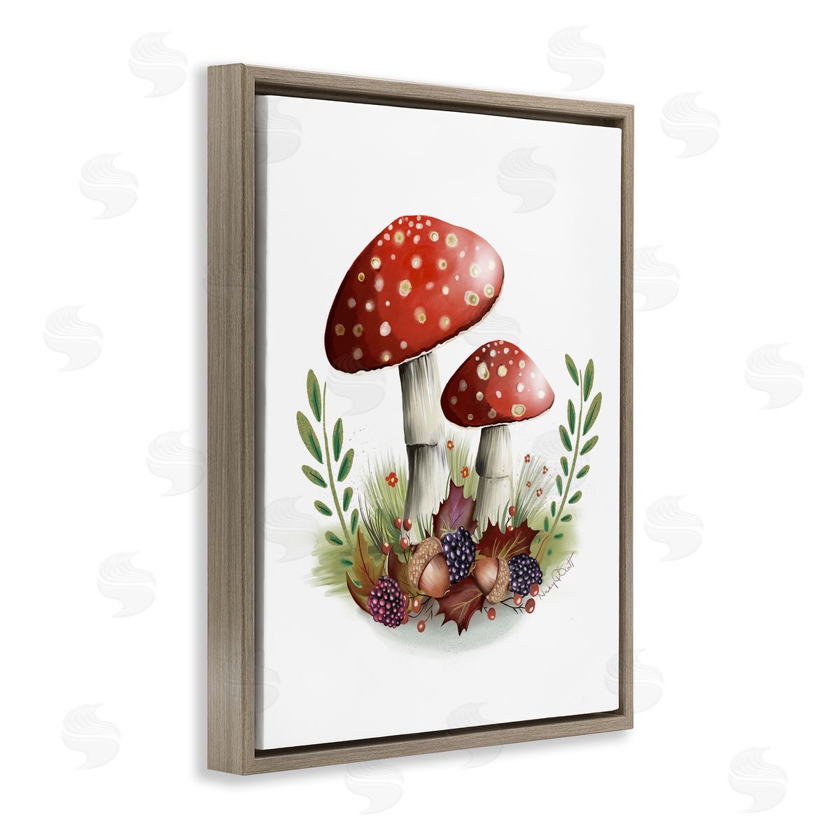 Studio Q Spotted Mushrooms Forest Floor Floral Botanicals Plants Brown Floating Frame Canvas Wall Art Print