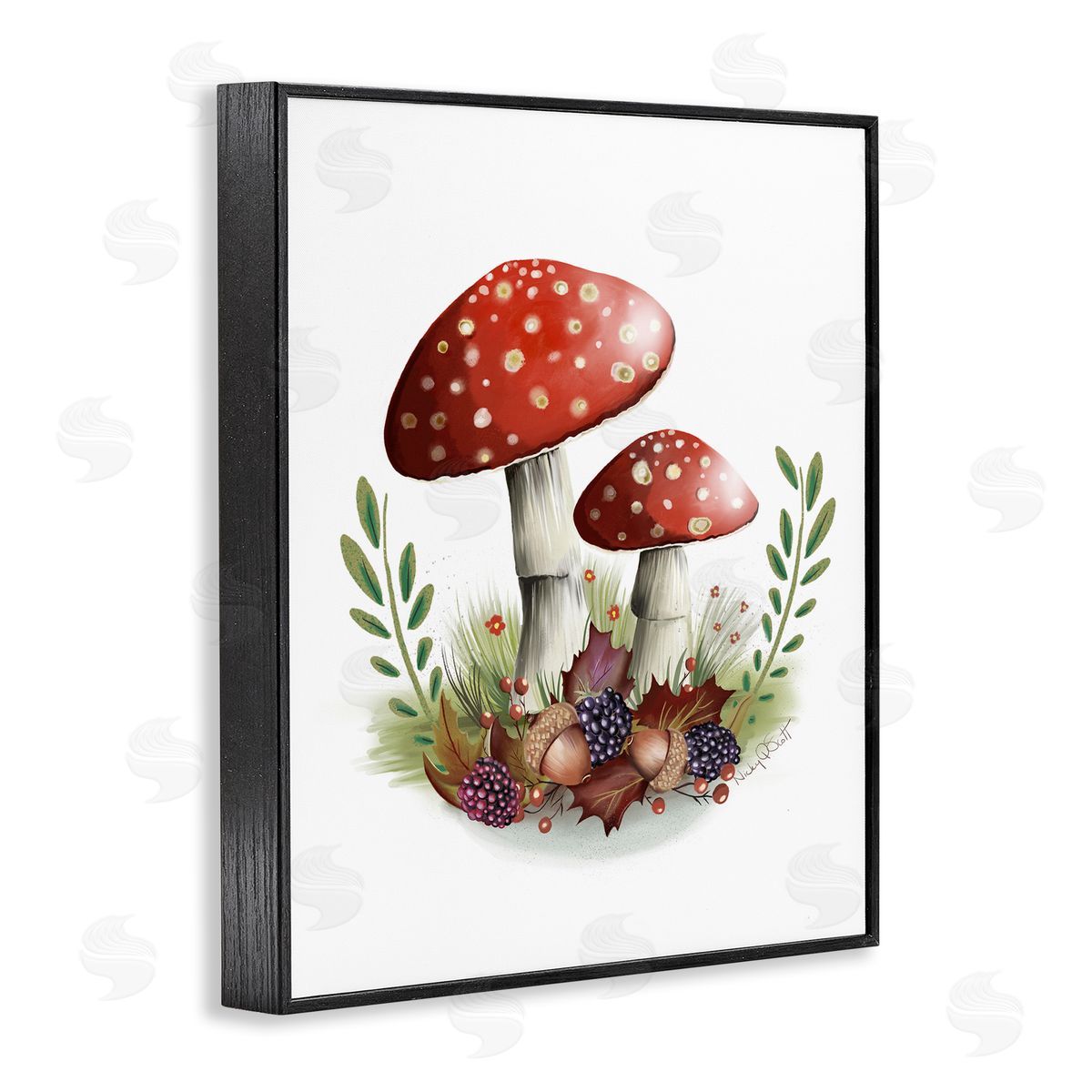 Studio Q Spotted Mushrooms Forest Floor Floral Botanicals Plants Black Framed Giclee Wall Art Print