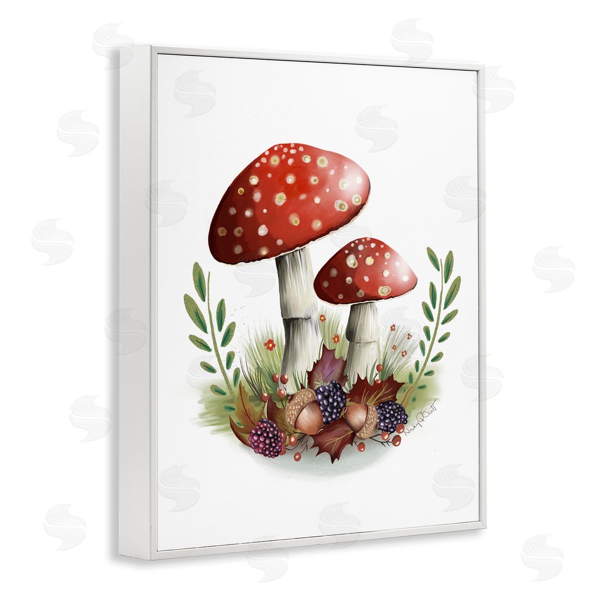 Studio Q Spotted Mushrooms Forest Floor Floral Botanicals Plants White Framed Giclee Wall Art Print