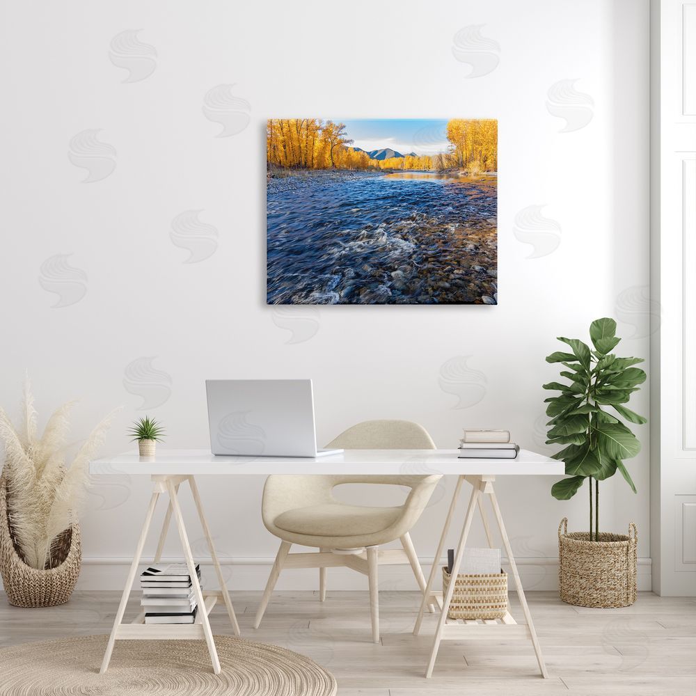 Steve Smith Serene Babbling Brook Foliage Surrounding Lake Water Canvas Wall Art Print in Room