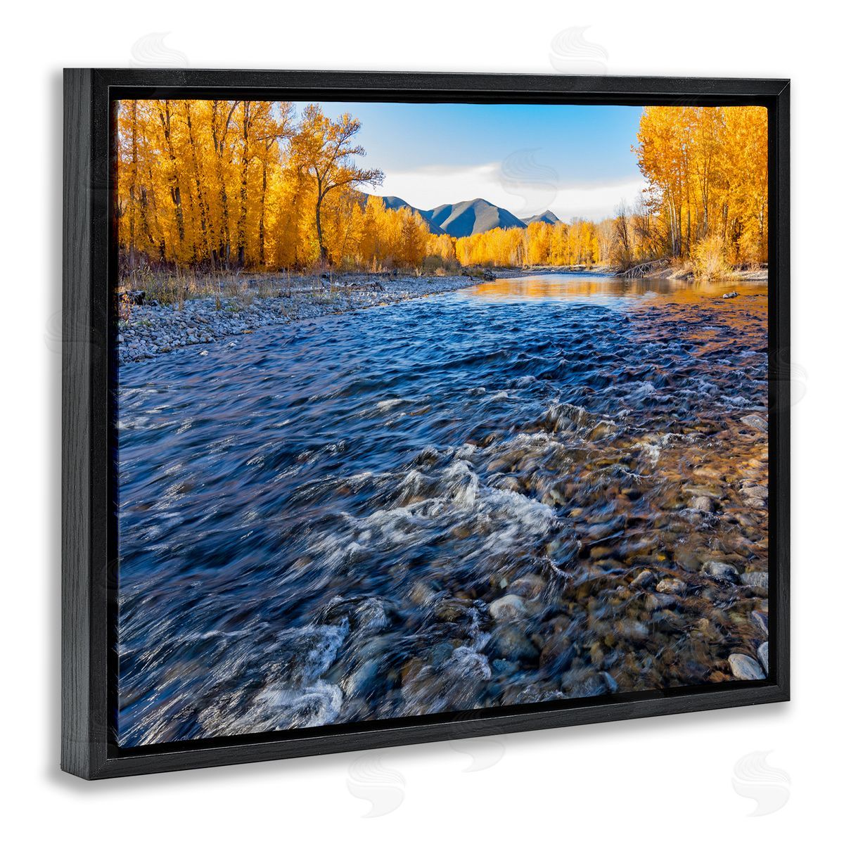 Steve Smith Serene Babbling Brook Foliage Surrounding Lake Water Black Floating Frame Canvas Wall Art Print