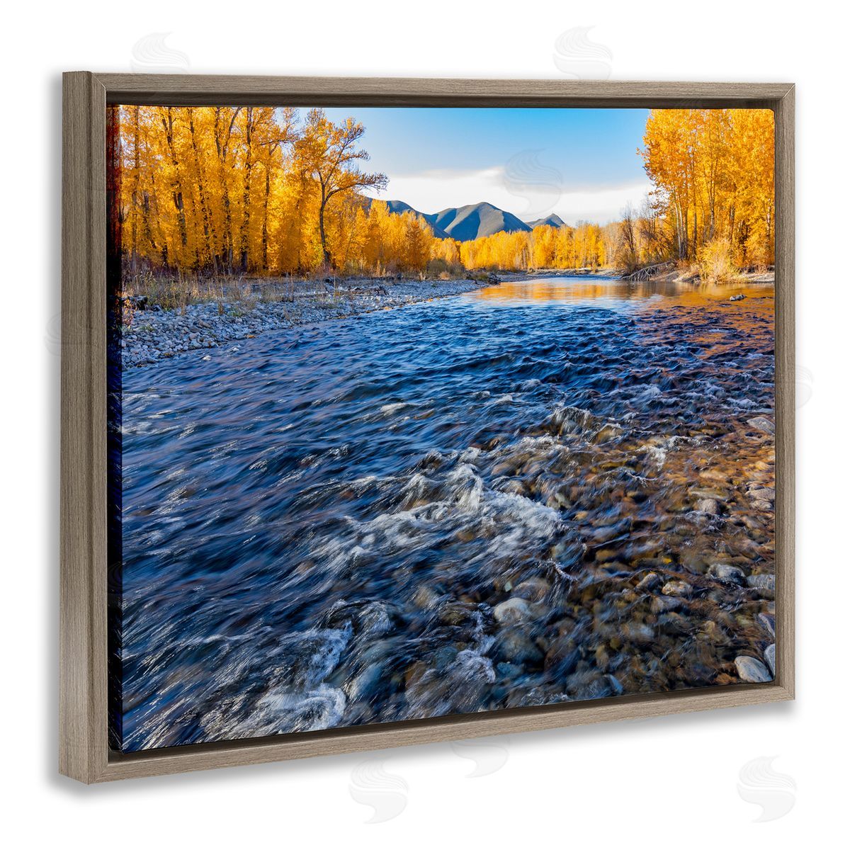 Steve Smith Serene Babbling Brook Foliage Surrounding Lake Water Brown Floating Frame Canvas Wall Art Print