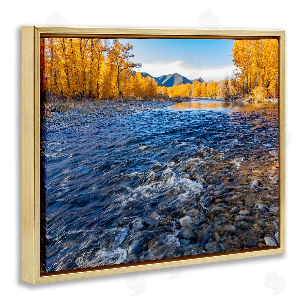Steve Smith Serene Babbling Brook Foliage Surrounding Lake Water Gold Floating Frame Canvas Wall Art Print
