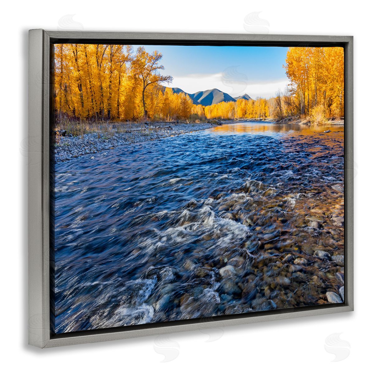 Steve Smith Serene Babbling Brook Foliage Surrounding Lake Water Gray Floating Frame Canvas Wall Art Print