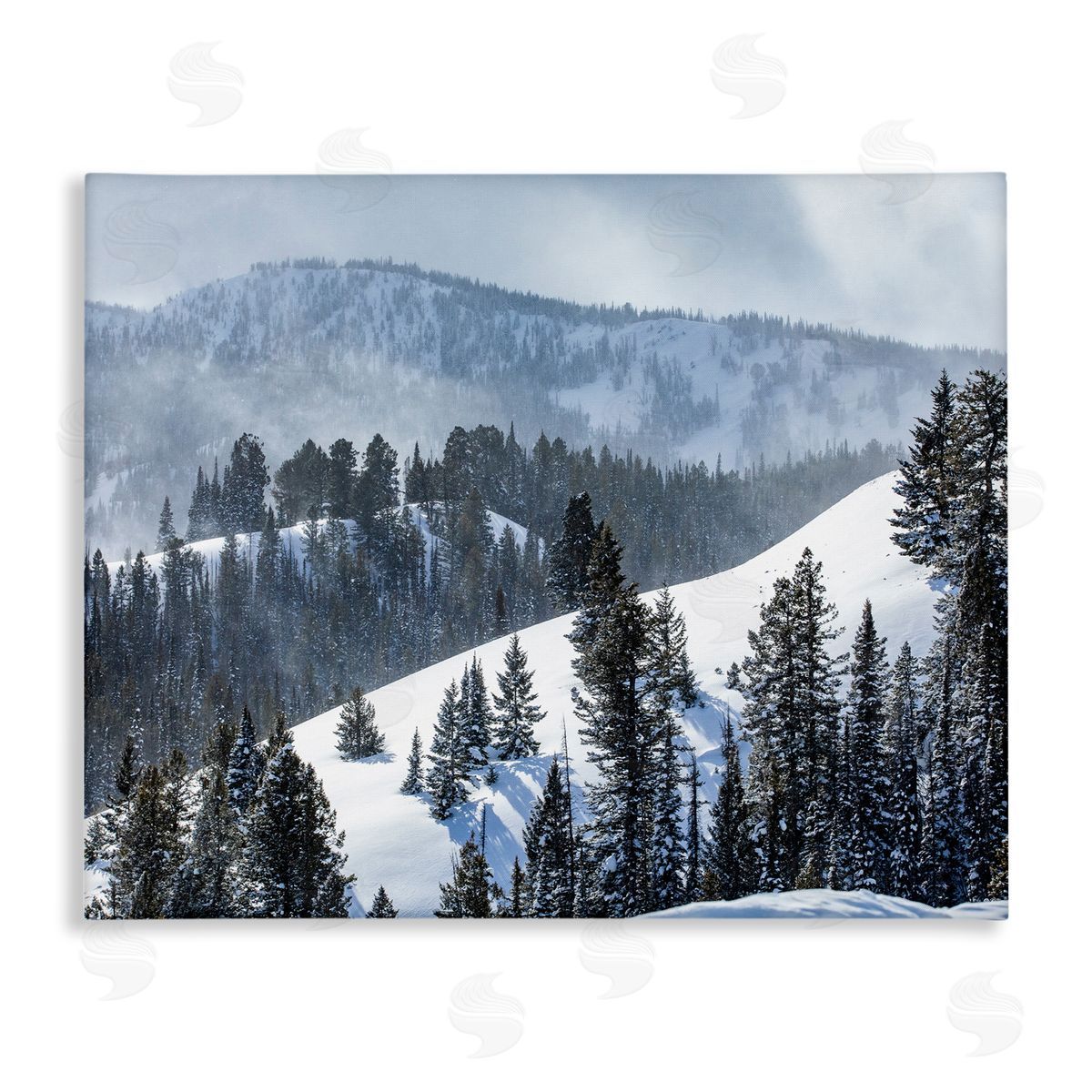 Steve Smith Quiet Snowy Mountain Slopes Scattered Fir Trees Stretched Canvas Wall Art Print