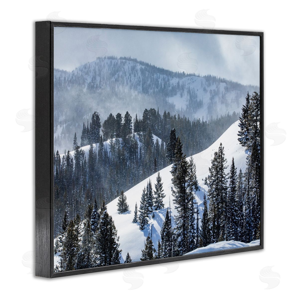 Steve Smith Quiet Snowy Mountain Slopes Scattered Fir Trees Black Framed Giclee Wall Art Print