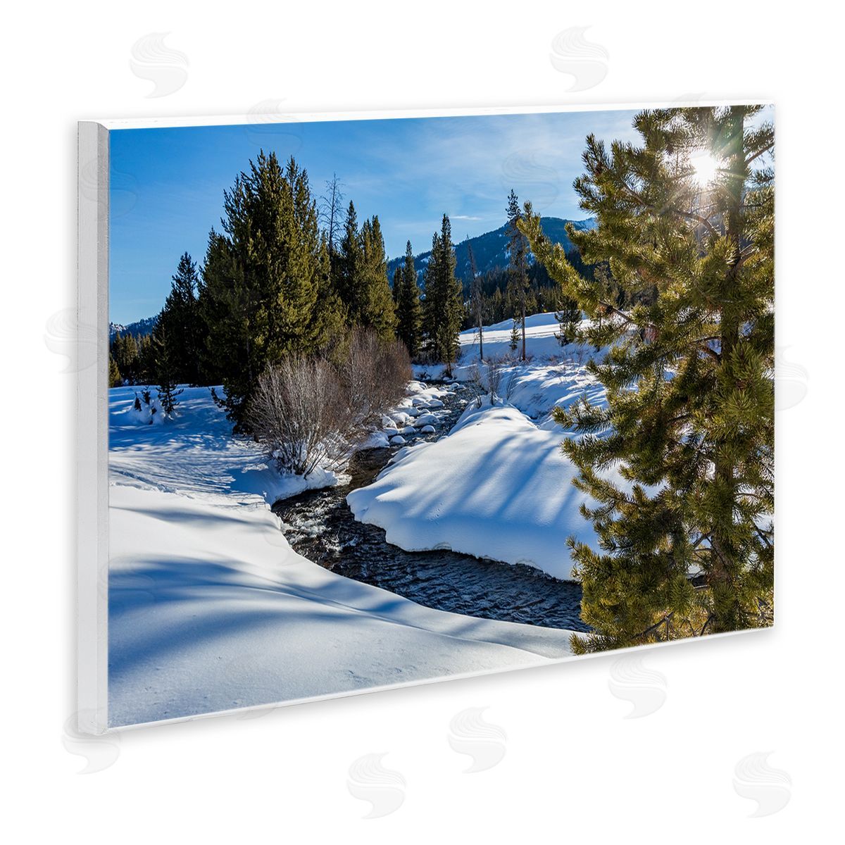 Steve Smith River Flowing Between Snowy Slopes Distant Mountain Wall Plaque Art Print