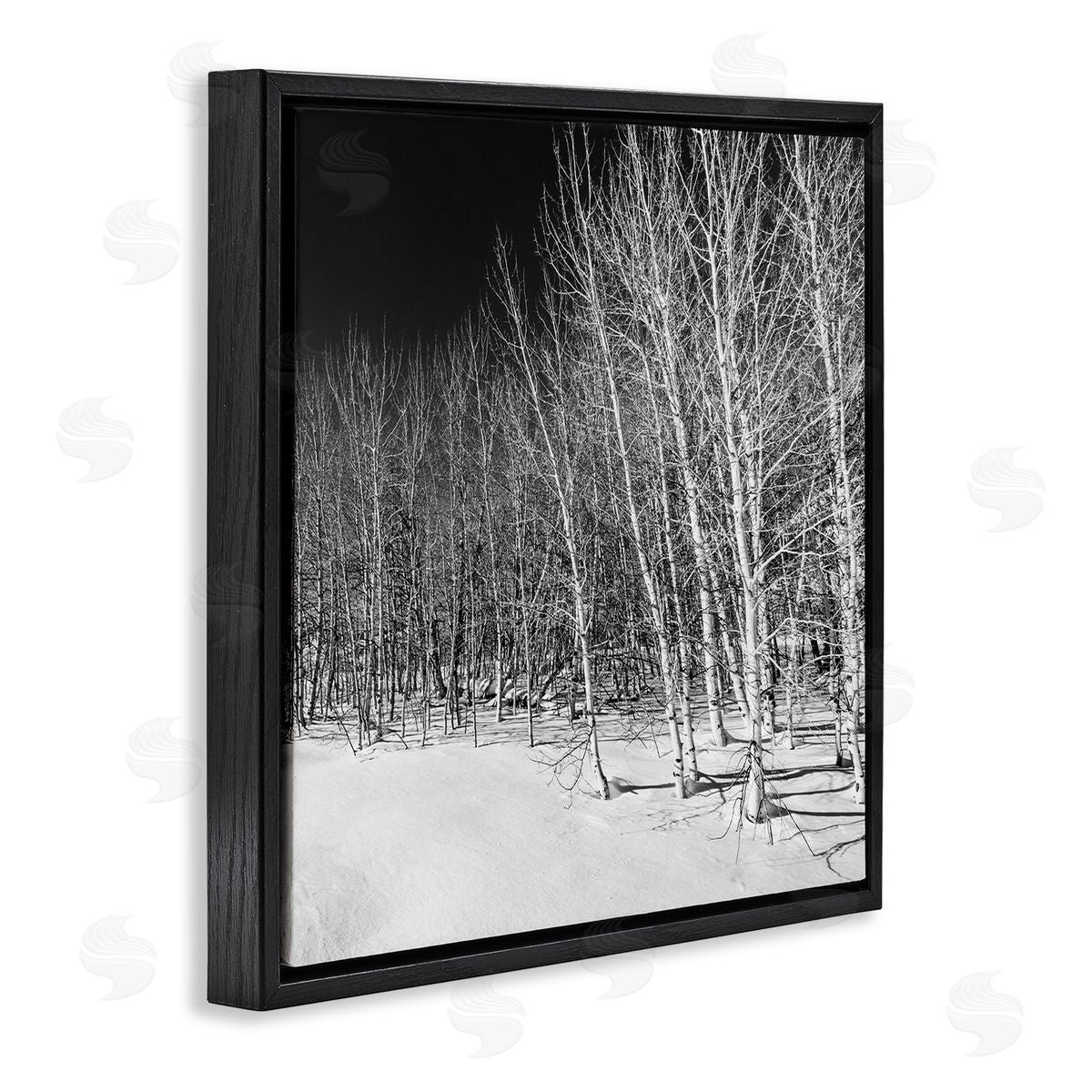 Steve Smith Mysterious Snowy Forest Looming Nighttime Birch Trees Black Floating Frame Canvas Wall Art Print