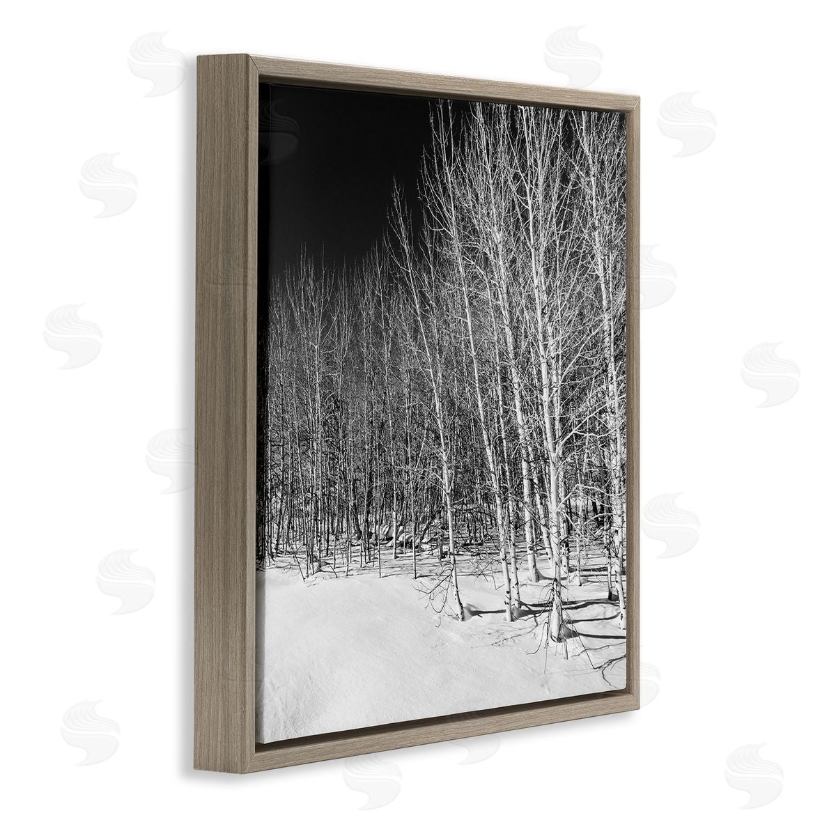 Steve Smith Mysterious Snowy Forest Looming Nighttime Birch Trees Brown Floating Frame Canvas Wall Art Print