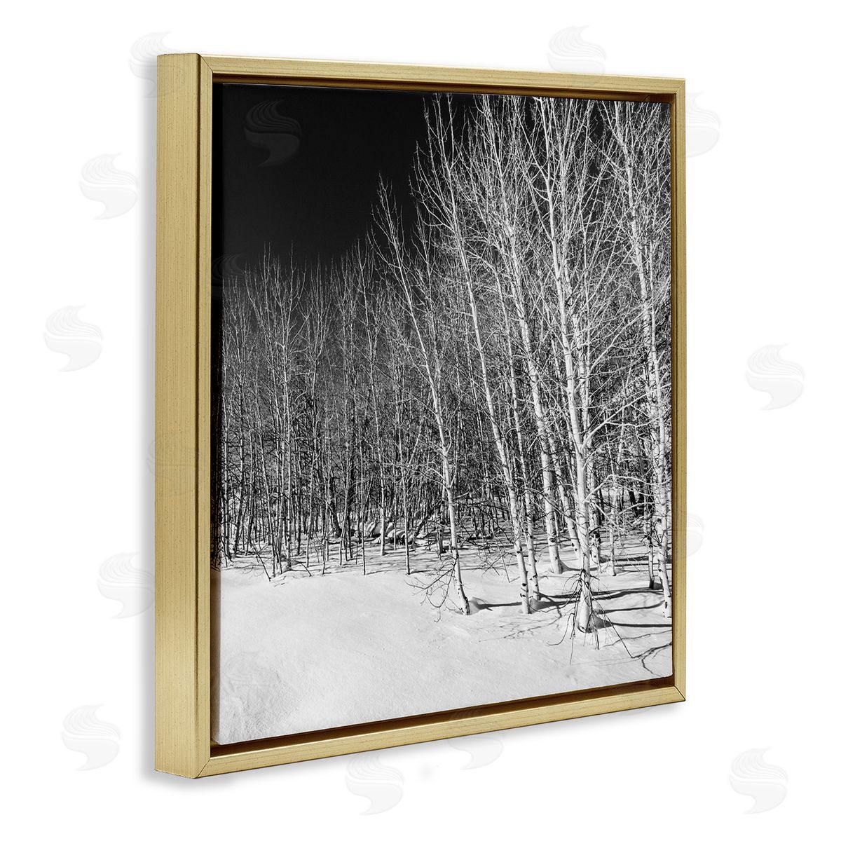 Steve Smith Mysterious Snowy Forest Looming Nighttime Birch Trees Gold Floating Frame Canvas Wall Art Print