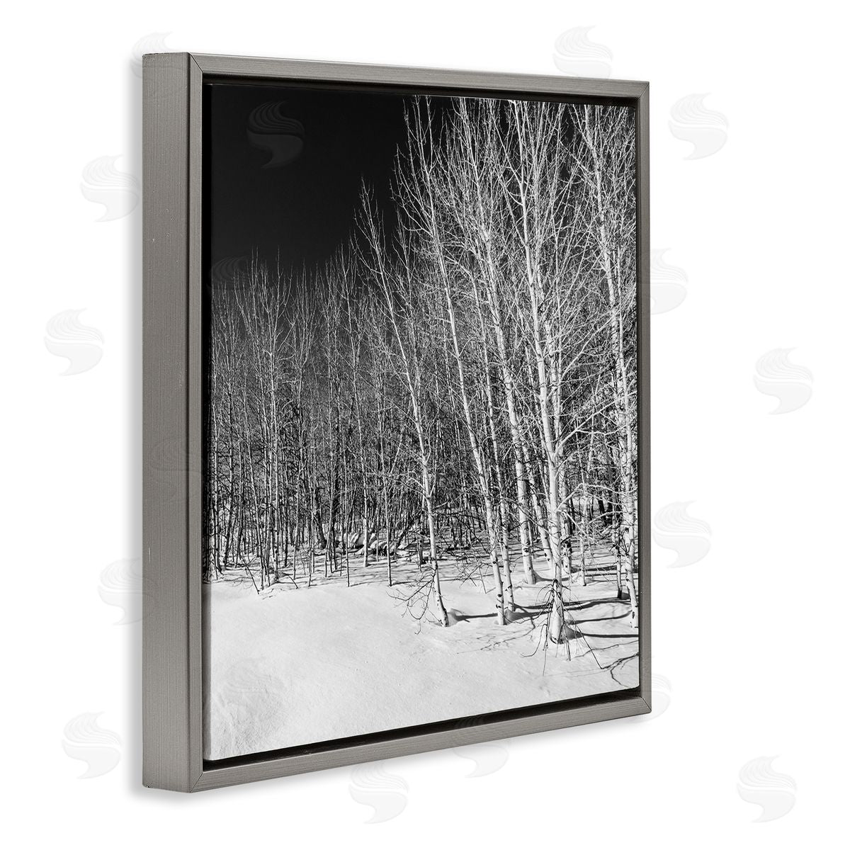 Steve Smith Mysterious Snowy Forest Looming Nighttime Birch Trees Gray Floating Frame Canvas Wall Art Print