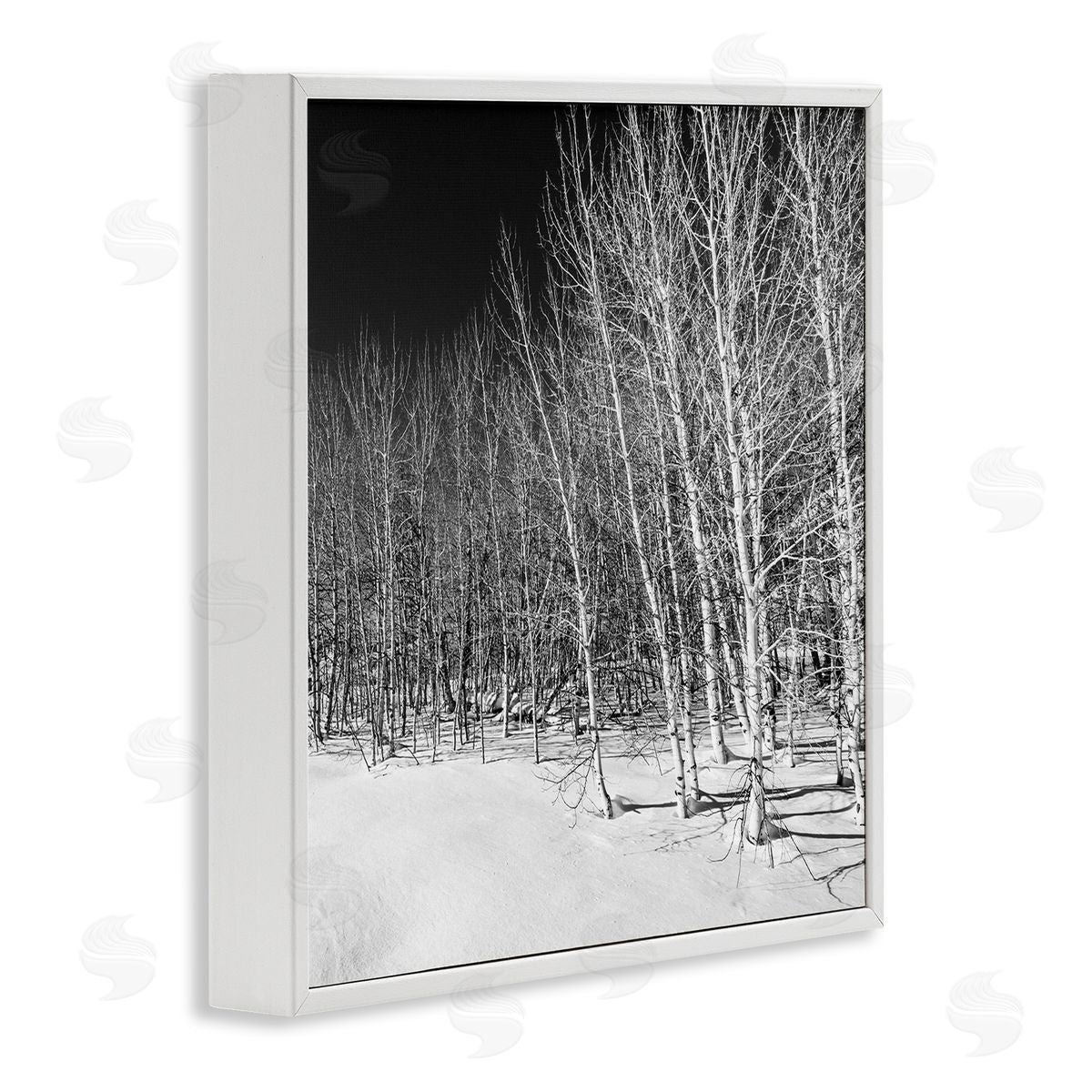 Steve Smith Mysterious Snowy Forest Looming Nighttime Birch Trees White Framed Glicee Wall Art Print
