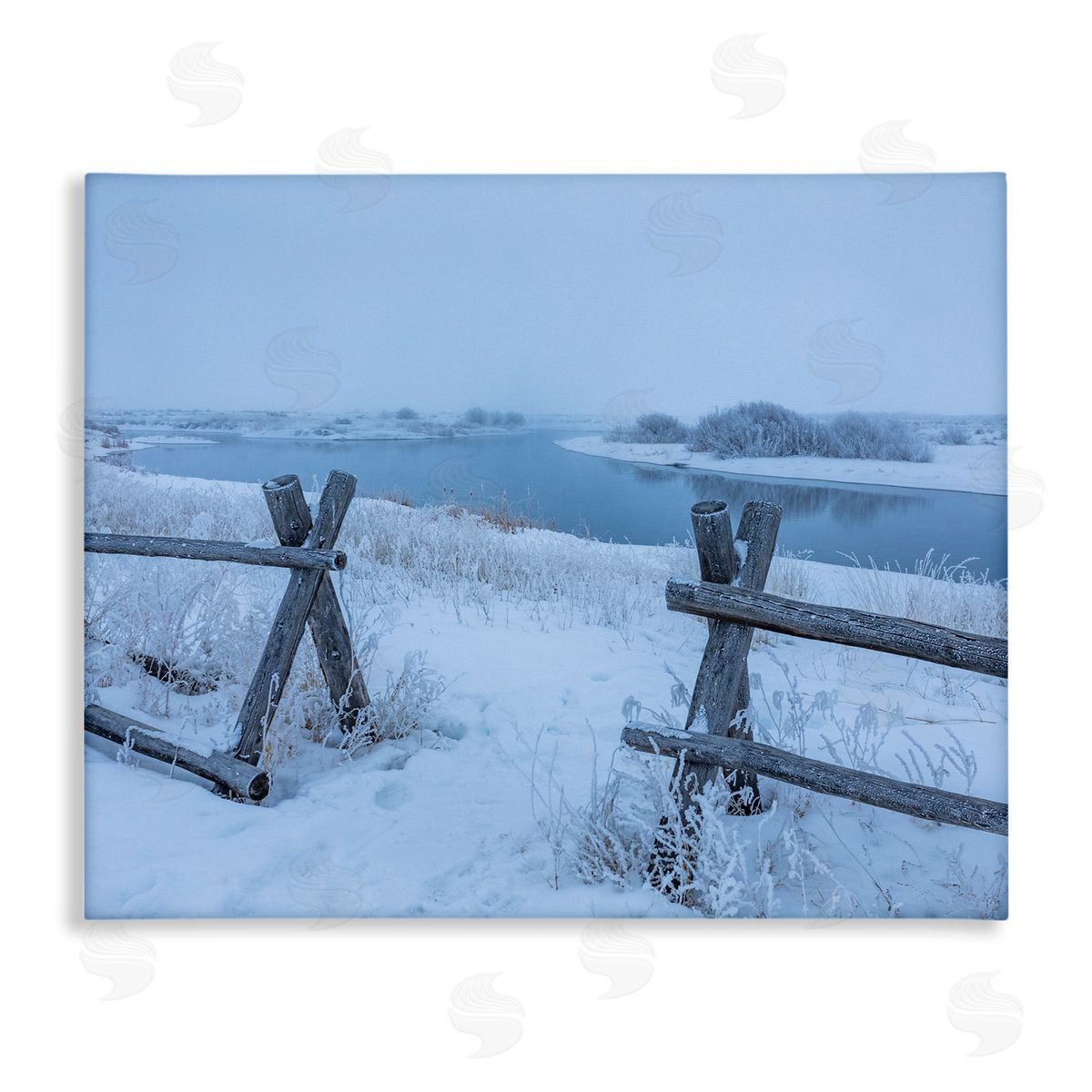 Steve Smith Snow Covered Fields Country Fences Winter Landscape Stretched Canvas Wall Art Print