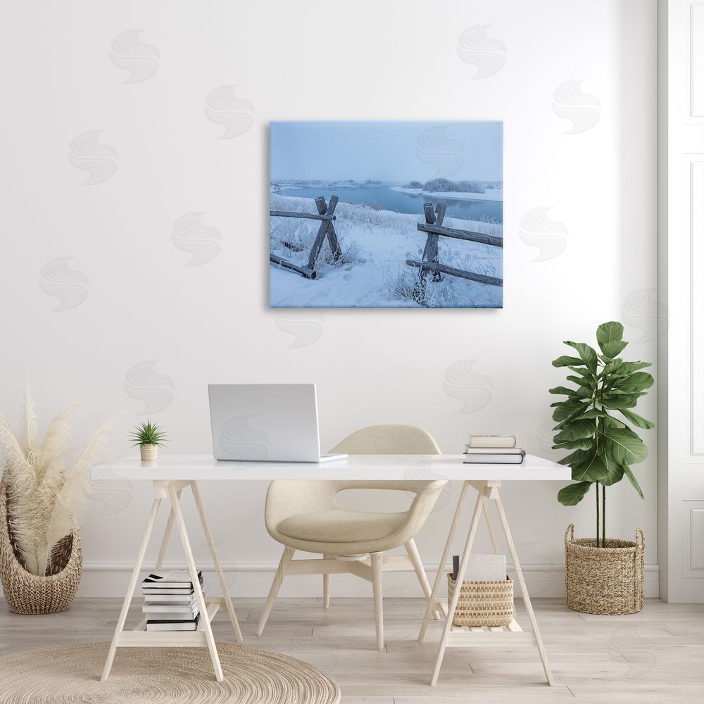 Steve Smith Snow Covered Fields Country Fences Winter Landscape Canvas Wall Art Print in Room