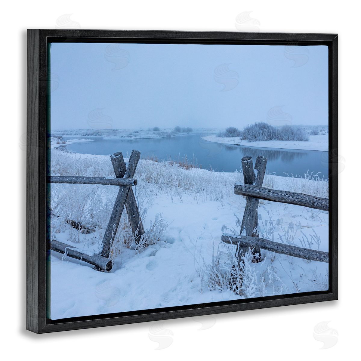 Steve Smith Snow Covered Fields Country Fences Winter Landscape Black Floating Frame Canvas Wall Art Print