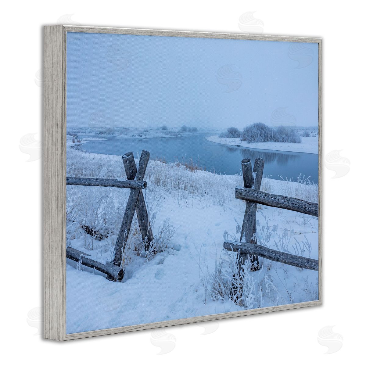 Steve Smith Snow Covered Fields Country Fences Winter Landscape Gray Framed Giclee Wall Art Print