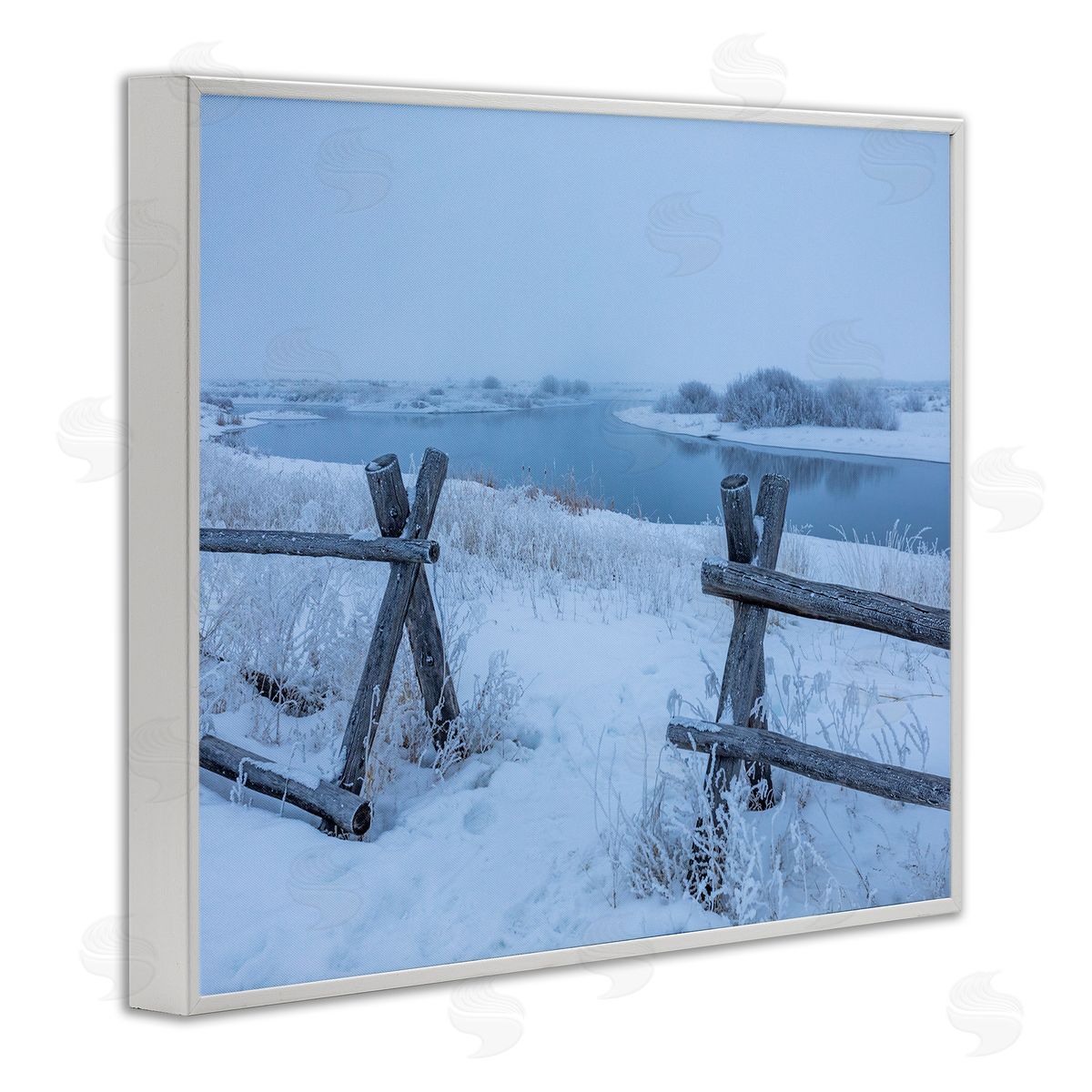 Steve Smith Snow Covered Fields Country Fences Winter Landscape White Framed Giclee Wall Art Print