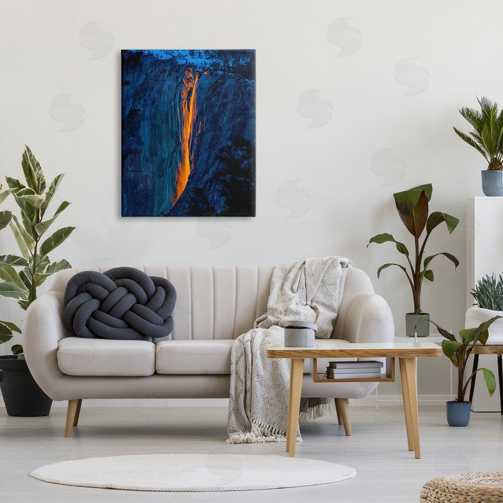 Steve Smith Lava Flowing Snowy Mountain Side Rock Cliffs Canvas Wall Art Print in Room