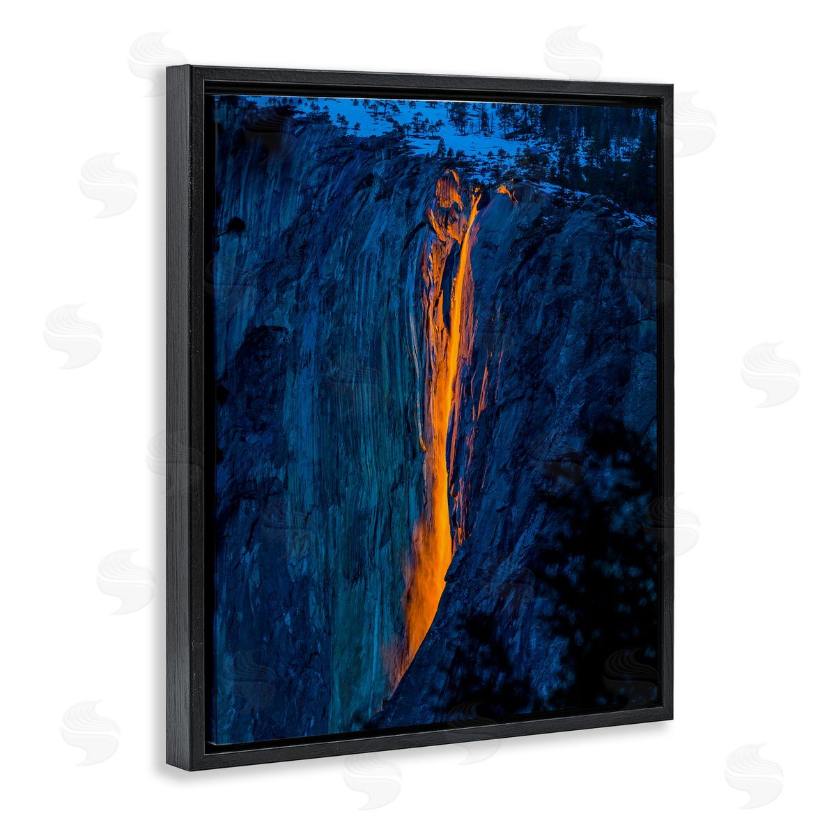Steve Smith Lava Flowing Snowy Mountain Side Rock Cliffs Black Floating Frame Canvas Wall Art Print