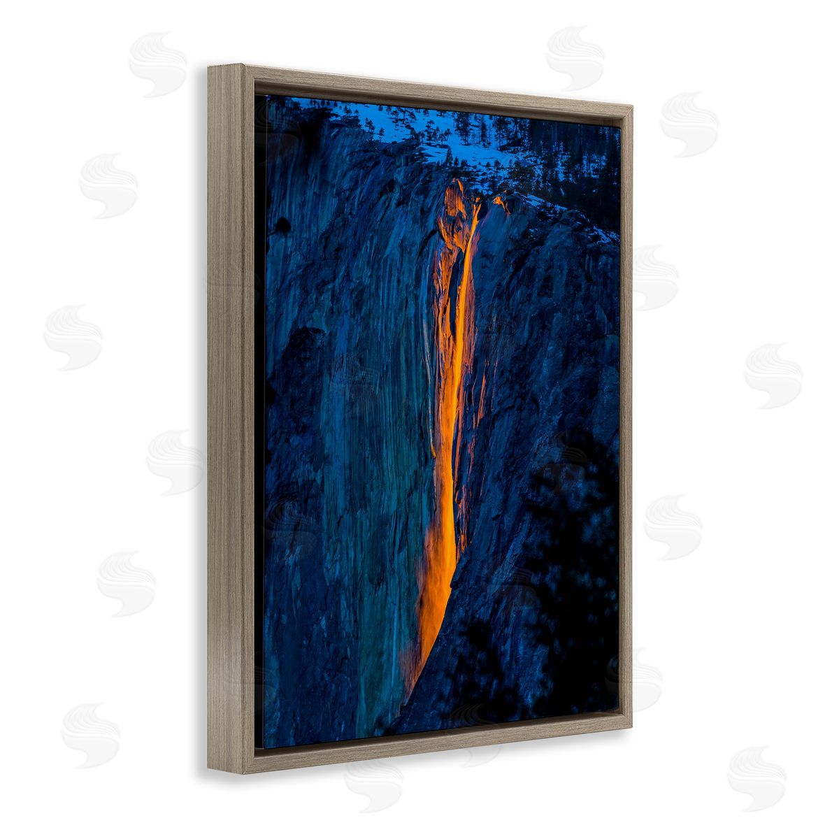Steve Smith Lava Flowing Snowy Mountain Side Rock Cliffs Brown Floating Frame Canvas Wall Art Print