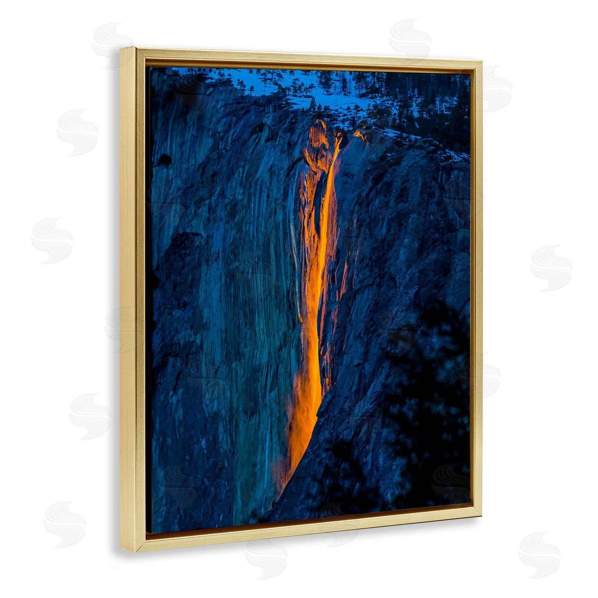 Steve Smith Lava Flowing Snowy Mountain Side Rock Cliffs Gold Floating Frame Canvas Wall Art Print