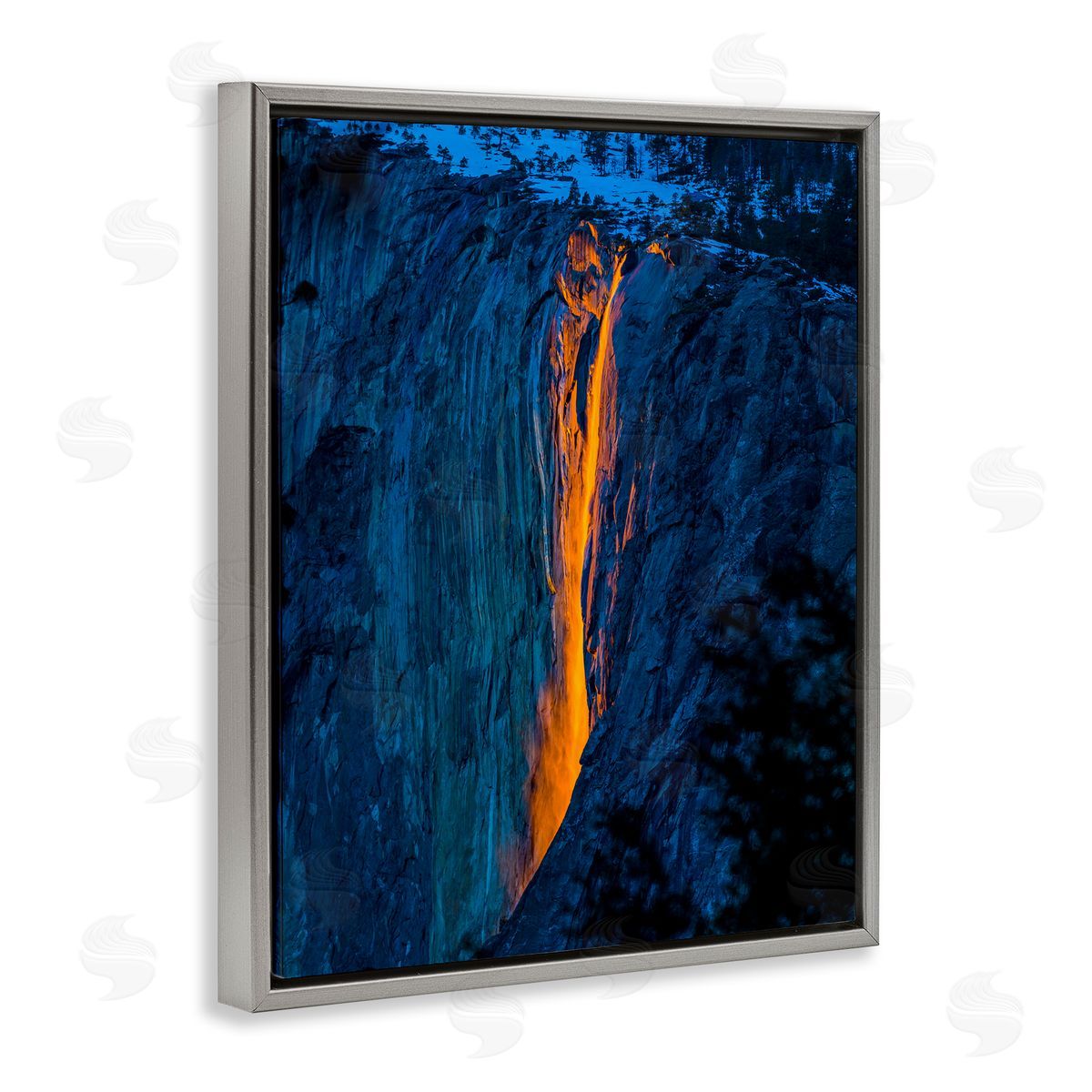 Steve Smith Lava Flowing Snowy Mountain Side Rock Cliffs Gray Floating Frame Canvas Wall Art Print