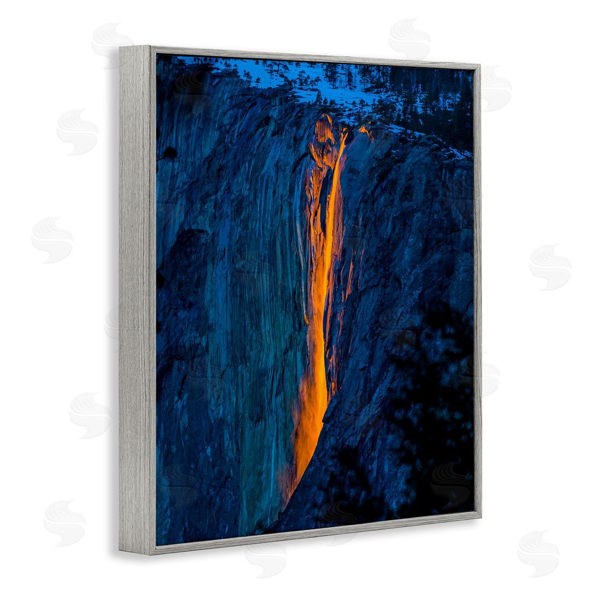 Steve Smith Lava Flowing Snowy Mountain Side Rock Cliffs Gray Framed Giclee Wall Art Print