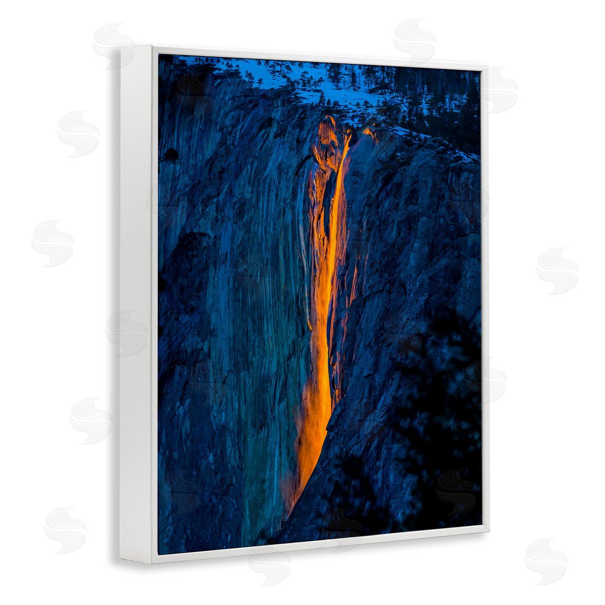 Steve Smith Lava Flowing Snowy Mountain Side Rock Cliffs White Framed Giclee Wall Art Print