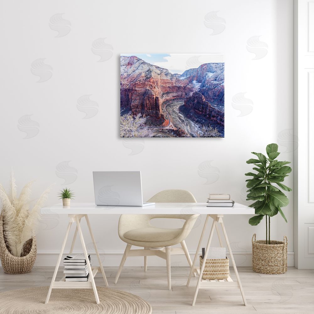 Steve Smith Desert Canyon Road Arid Vegetation Cliffs Landscape Canvas Wall Art Print in Room