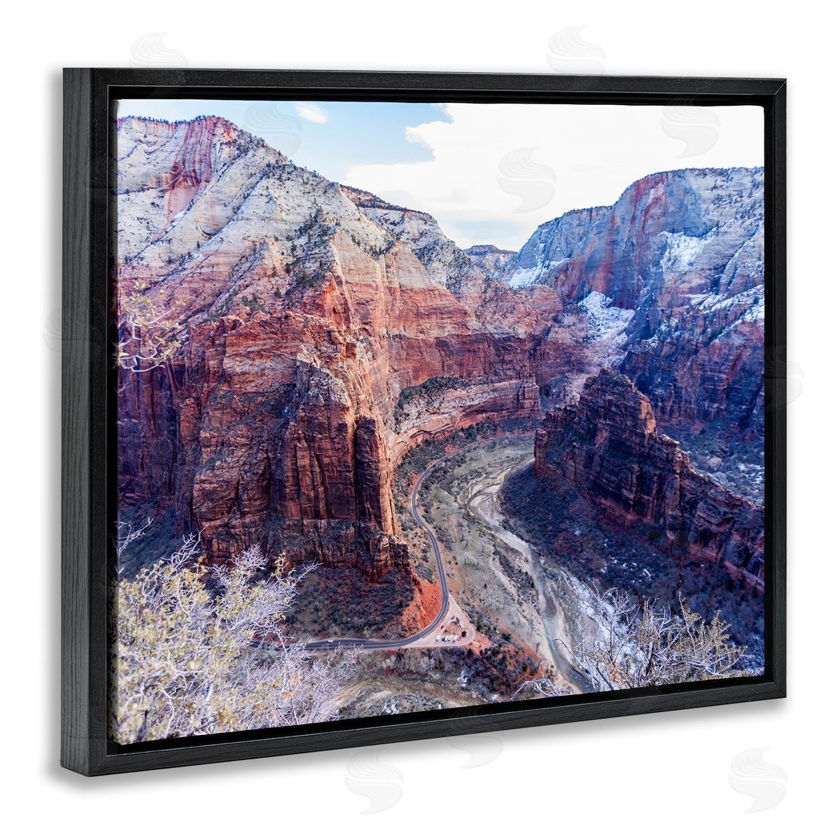 Steve Smith Desert Canyon Road Arid Vegetation Cliffs Landscape Black Floating Frame Canvas Wall Art Print