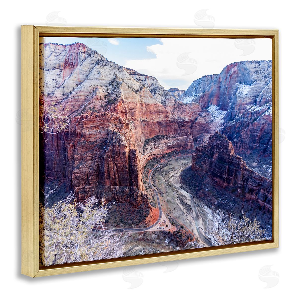 Steve Smith Desert Canyon Road Arid Vegetation Cliffs Landscape Gold Floating Frame Canvas Wall Art Print