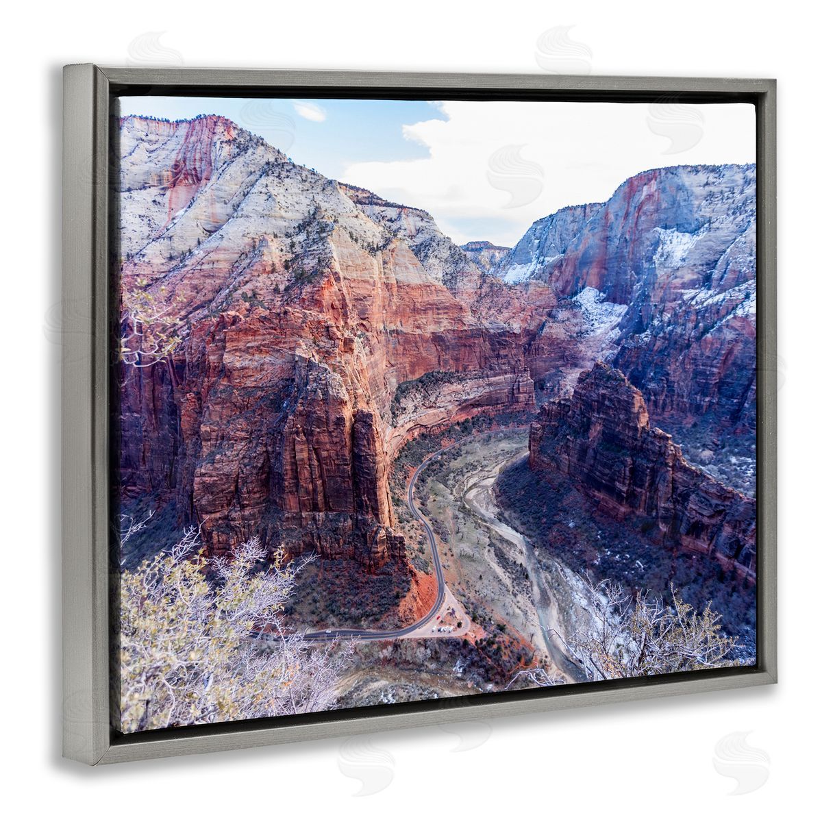 Steve Smith Desert Canyon Road Arid Vegetation Cliffs Landscape Gray Floating Frame Canvas Wall Art Print