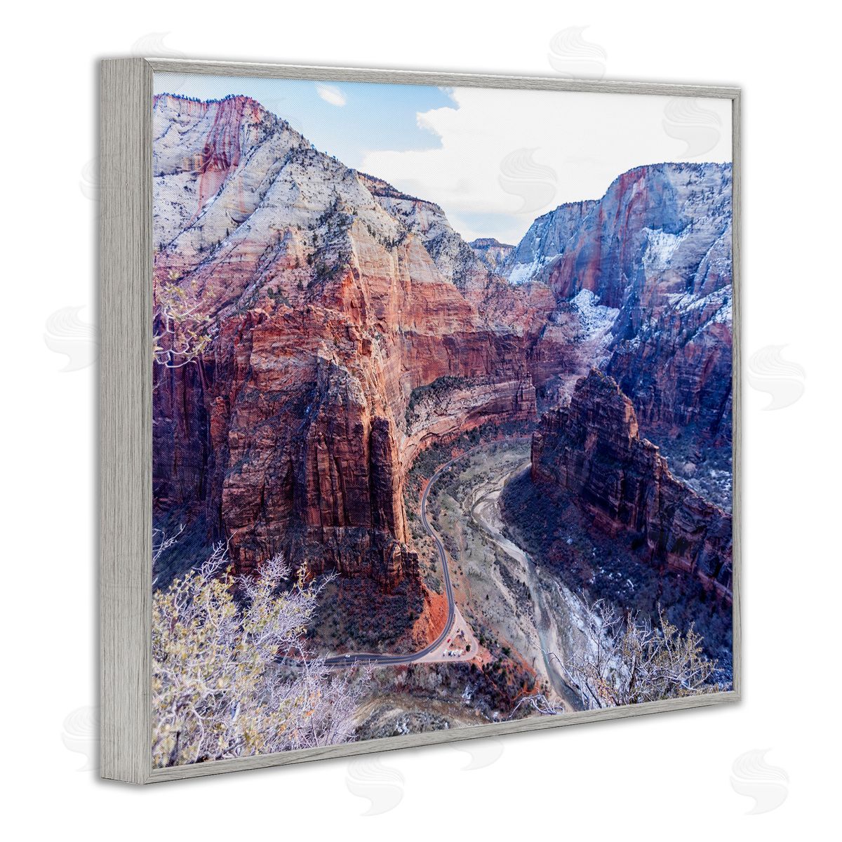 Steve Smith Desert Canyon Road Arid Vegetation Cliffs Landscape Gray Framed Giclee Wall Art Print