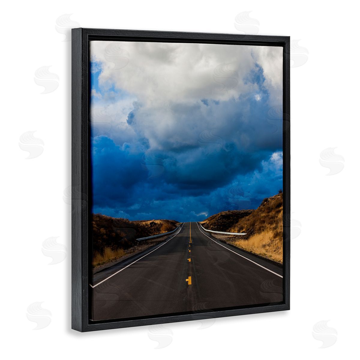 Steve Smith Highway Road Low Hanging Clouds Rural Countryside  Black Floating Frame Canvas Wall Art Print