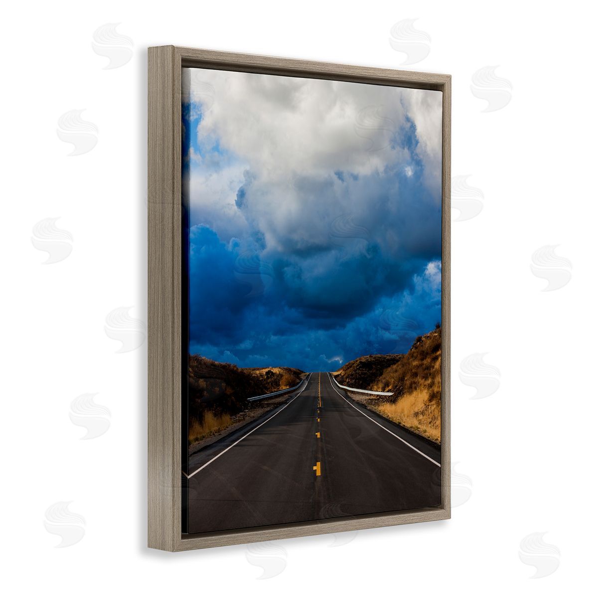 Steve Smith Highway Road Low Hanging Clouds Rural Countryside  Brown Floating Frame Canvas Wall Art Print