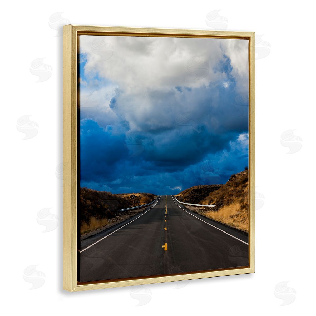 Steve Smith Highway Road Low Hanging Clouds Rural Countryside  Gold Floating Frame Canvas Wall Art Print