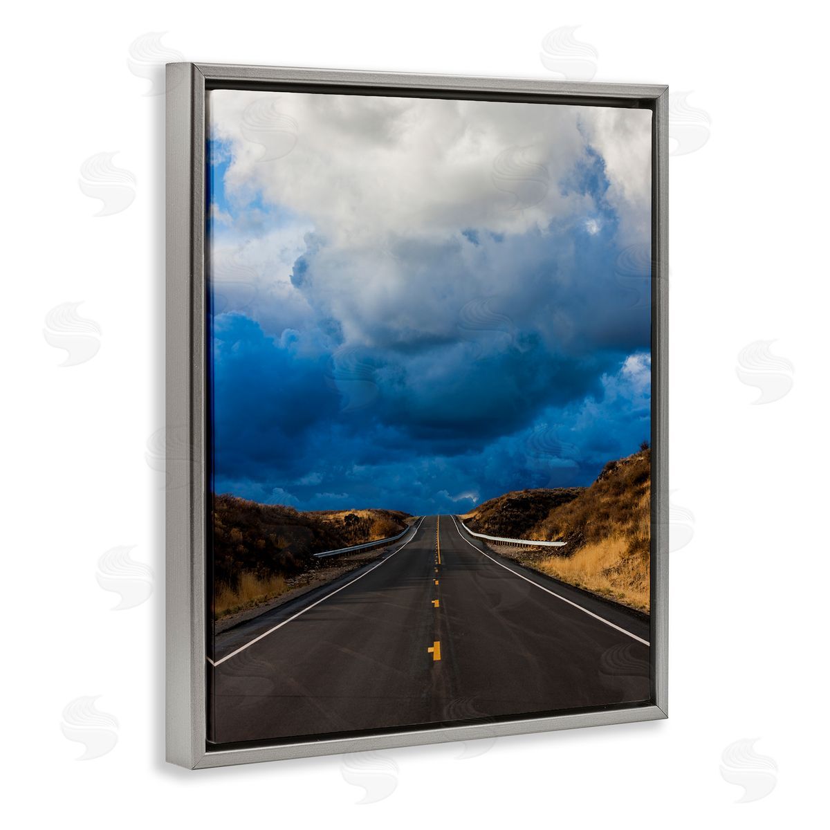 Steve Smith Highway Road Low Hanging Clouds Rural Countryside  Gray Floating Frame Canvas Wall Art Print