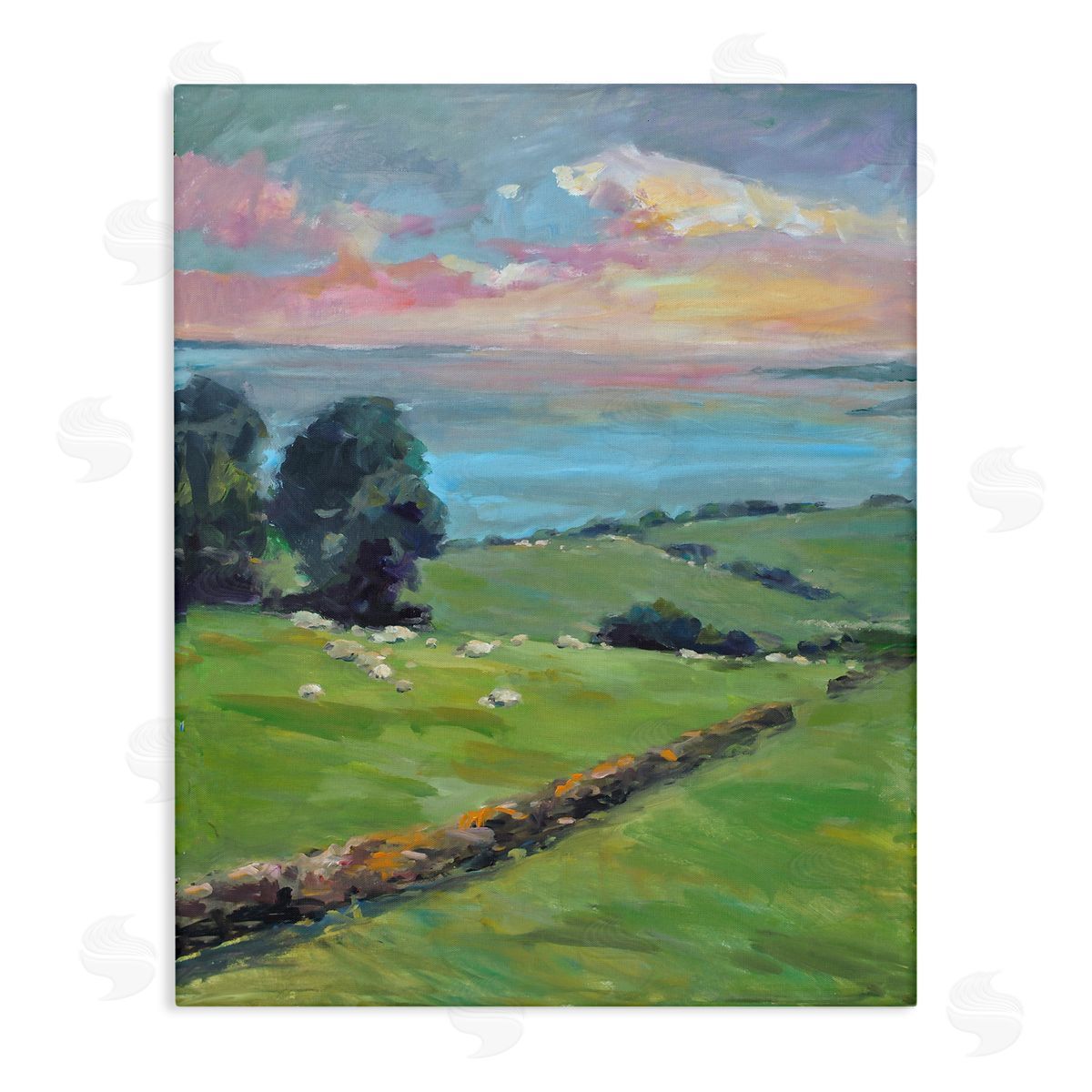 Allayn Stevens Country Rural Grasslands Striking Pink Sunset Sky Stretched Canvas Wall Art Print