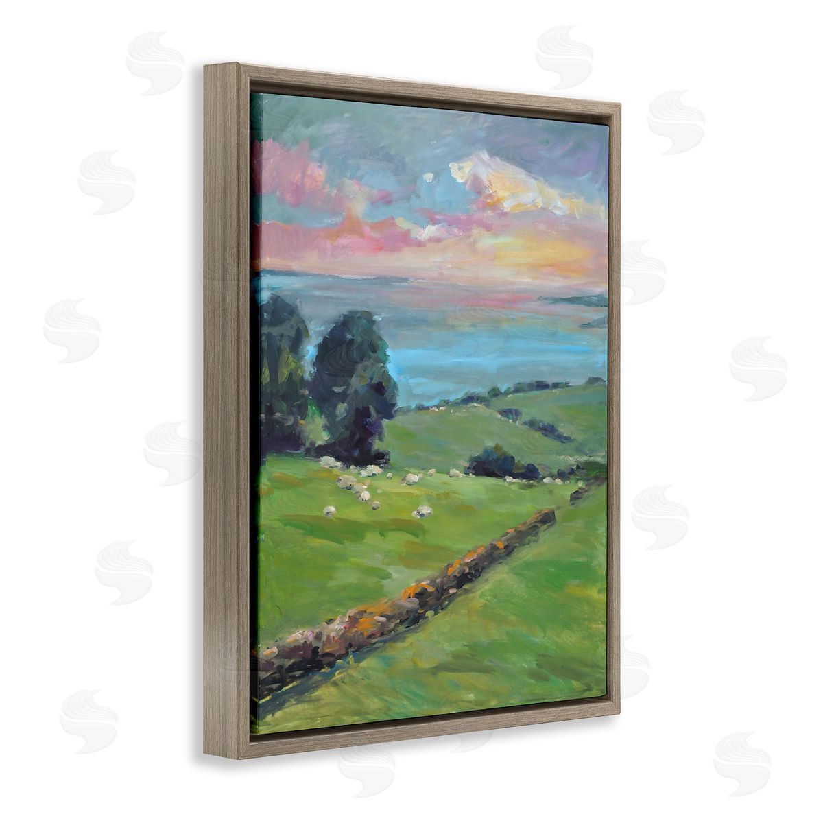 Allayn Stevens Country Rural Grasslands Striking Pink Sunset Sky Brown Floating Frame Canvas Wall Art Print