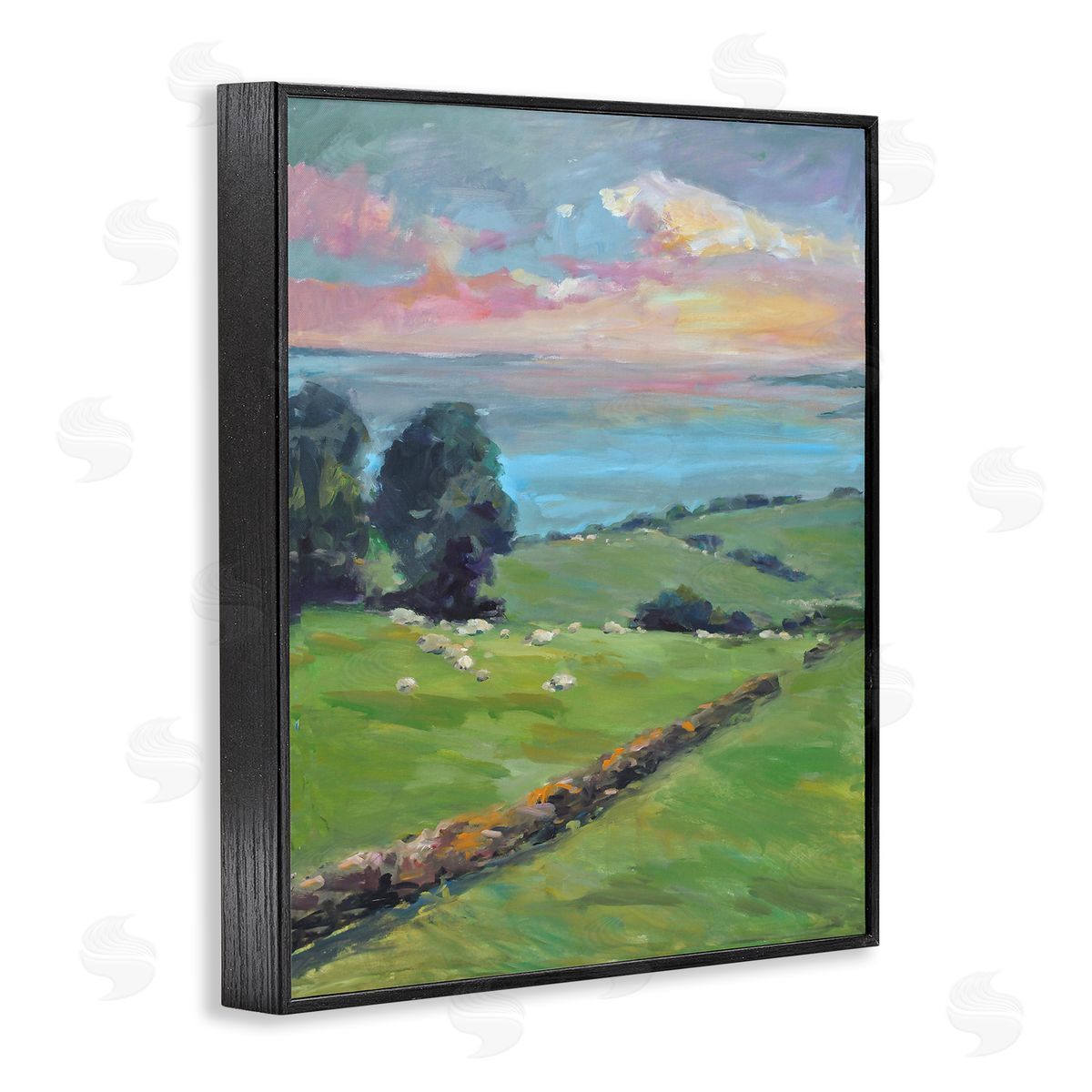 Allayn Stevens Country Rural Grasslands Striking Pink Sunset Sky Black Framed Giclee Wall Art Print