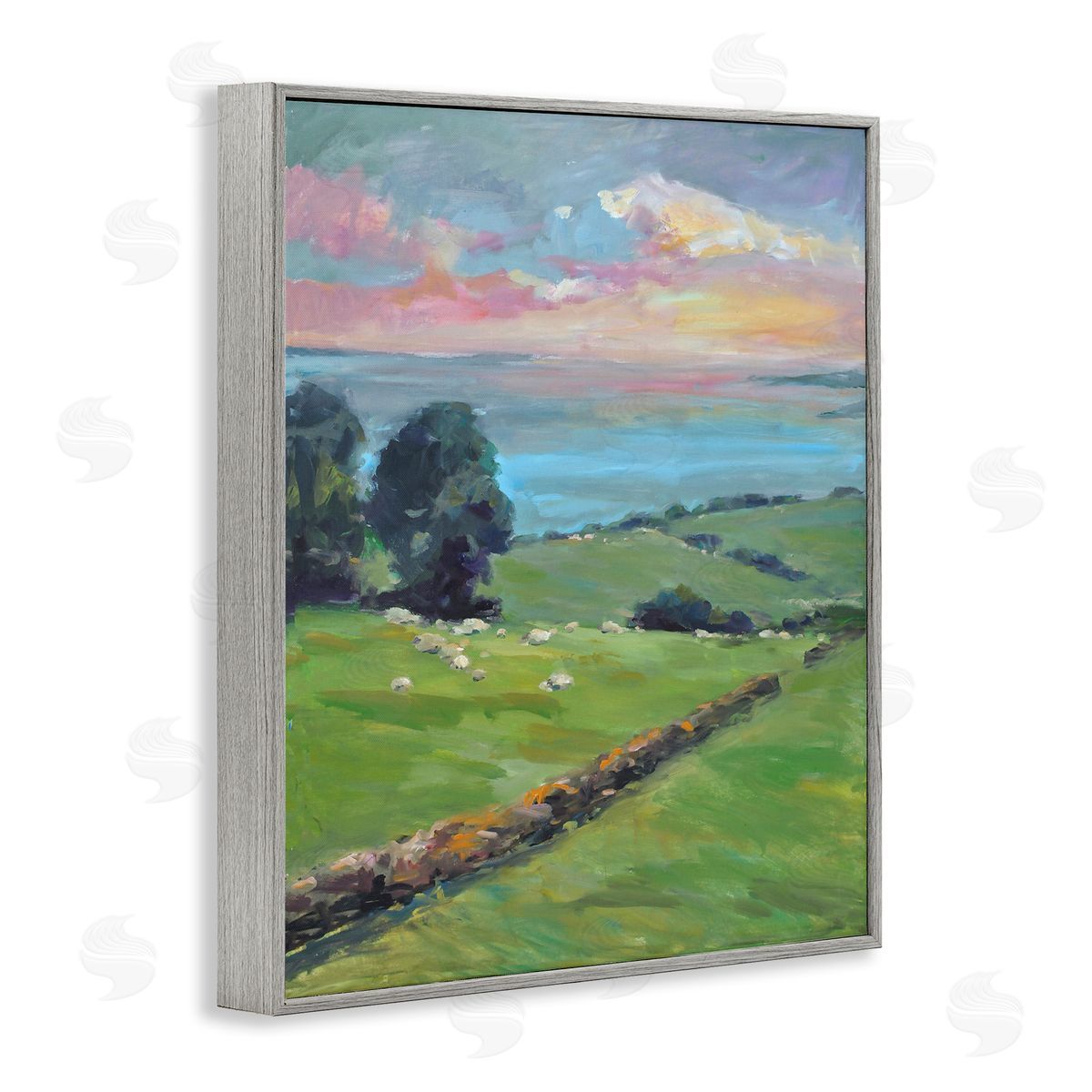 Allayn Stevens Country Rural Grasslands Striking Pink Sunset Sky Gray Framed Giclee Wall Art Print