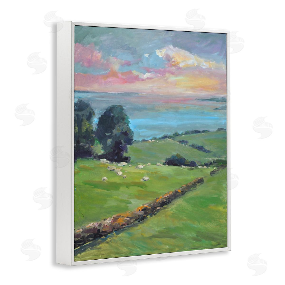 Allayn Stevens Country Rural Grasslands Striking Pink Sunset Sky White Framed Giclee Wall Art Print