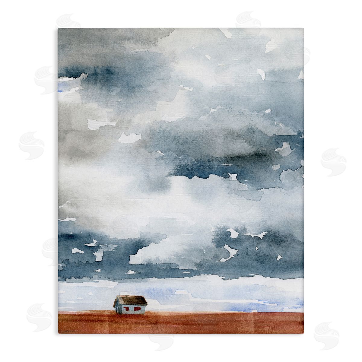 Jennifer Paxton Parker Distant Rural Cottage Heavy Clouds Watercolor Painting Stretched Canvas Wall Art Print