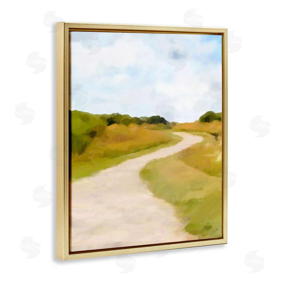 Amy Hall Countryside Landscape Grassland Path Nature Vegetation Gold Floating Frame Canvas Wall Art Print