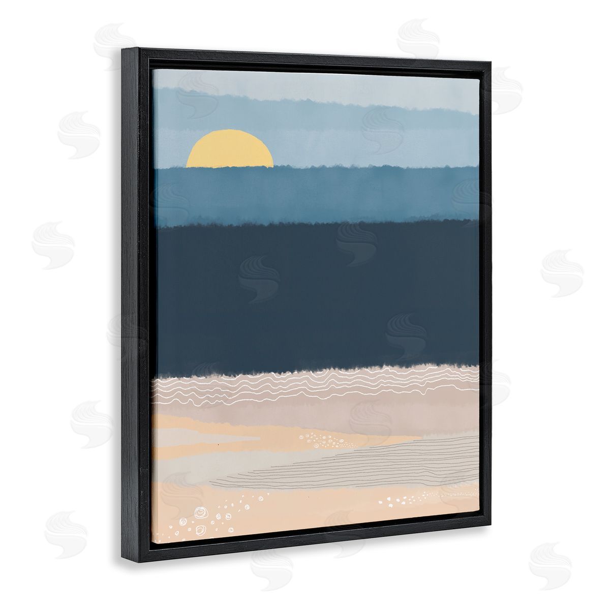 Darlene Seale Abstract Ocean Shore Shining Sun Over Coast Black Floating Frame Canvas Wall Art Print