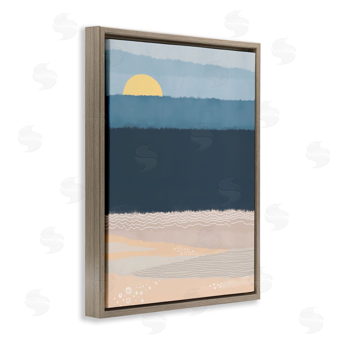Darlene Seale Abstract Ocean Shore Shining Sun Over Coast Brown Floating Frame Canvas Wall Art Print