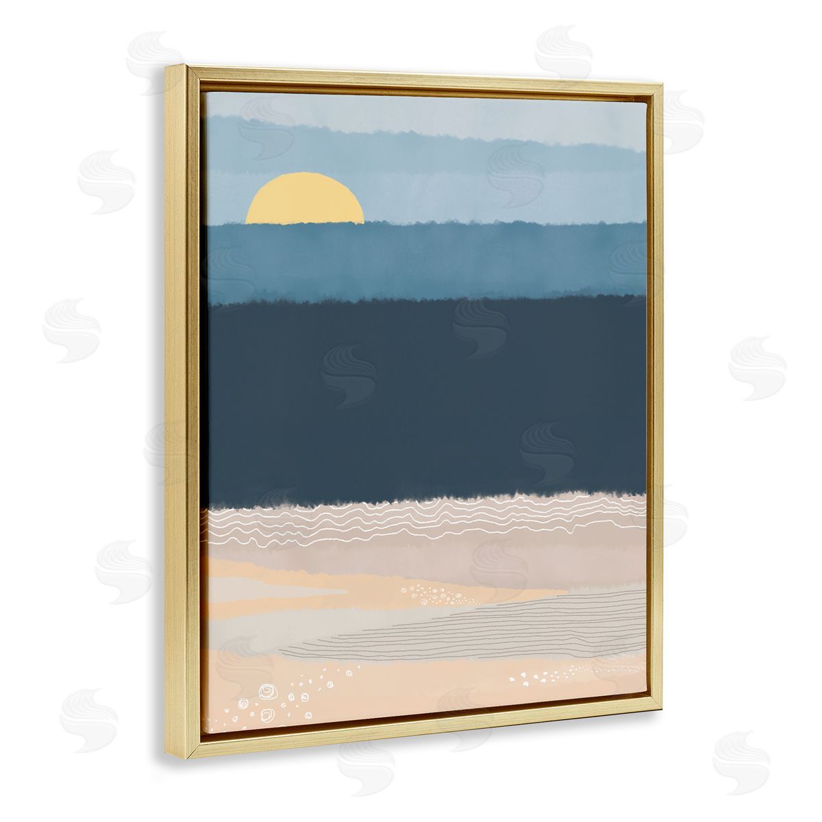 Darlene Seale Abstract Ocean Shore Shining Sun Over Coast Gold Floating Frame Canvas Wall Art Print